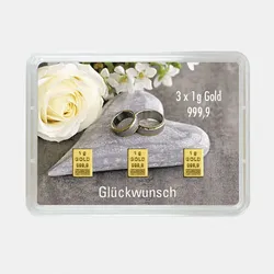 Goldbarren 3g Stein+Ringe/Hochzeit (Flip)