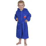 Wörner Kinderbademantel WÖRNER "Feuerwehr royalblau" Gr. 98, blau (royalblau), L:65cm, Frottier, Hausmäntel, mit Stickerei, mit Tasche, maschinenwaschbar