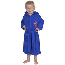 Wörner Kinderbademantel WÖRNER "Feuerwehr royalblau" Gr. 98, blau (royalblau), L:65cm, Frottier, Hausmäntel, mit Stickerei, mit Tasche, maschinenwaschbar
