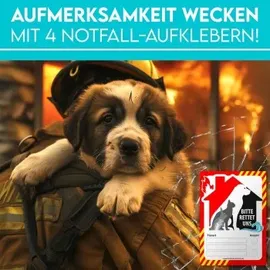 HUND IST KÖNIG Notfall-Aufkleber zur Haustier-Rettung (4er-Set) inkl. Folienstift, Sticker 10,5x7,4cm Made in Germany
