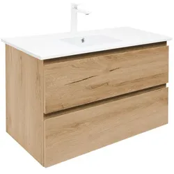 Badezimmerschrank 2 Schubladen mit Waschbecken SAT B-Way 99x50x45 cm Eiche matt BWAY2100OAKU4B2