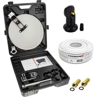 PremiumX Camping SAT Anlage Single LNB 10m Kabel 2x F-Stecker Tischhalter Masthalter Saugfuß im Koffer Camp Zubehör
