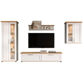 inn.furn Schrankwand 4-teilig in Weiß, Lärche Landhaus Wohnwand 316 cm, Mirano