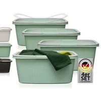 Hausfelder Wäschewanne 58x37x25cm – Wäschewanne 4er Set - Stabil & Wetterfest - Wäschekörbe mit Henkeln & Griffen 35 l (Jadegrün, 4 Wannen)