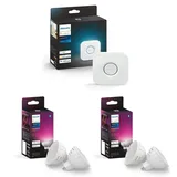 Philips Hue Starterpaket GU5.3 mit 4 Spots (MR16) 12V Weißes und Farbiges Licht Inkl. 1 Hue Bridge Hue White and Color Ambiance smarte Lichtsteuerung über Sprache und App