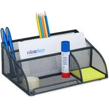 Relaxdays Schreibtisch Organizer, 5 Fächer, Mesh Design, Metall, HBT: 10,5x25,5x17 cm, Utensilienbox für Büro, anthrazit