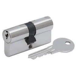 Bau-Zylinder, Verschiedenschließend, 3 Zylinderschlüssel, Messing vernickelt, Einfache (leichte) Ausführung, BL 30/30 mm
