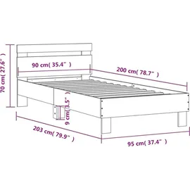 vidaXL Bettgestell mit Kopfteil und LED-Leuchten Schwarz 90x200 cm