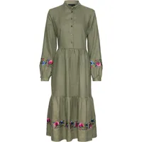 Reitmayer Leinenkleid mit Blumenstickerei Khaki 40 - 40