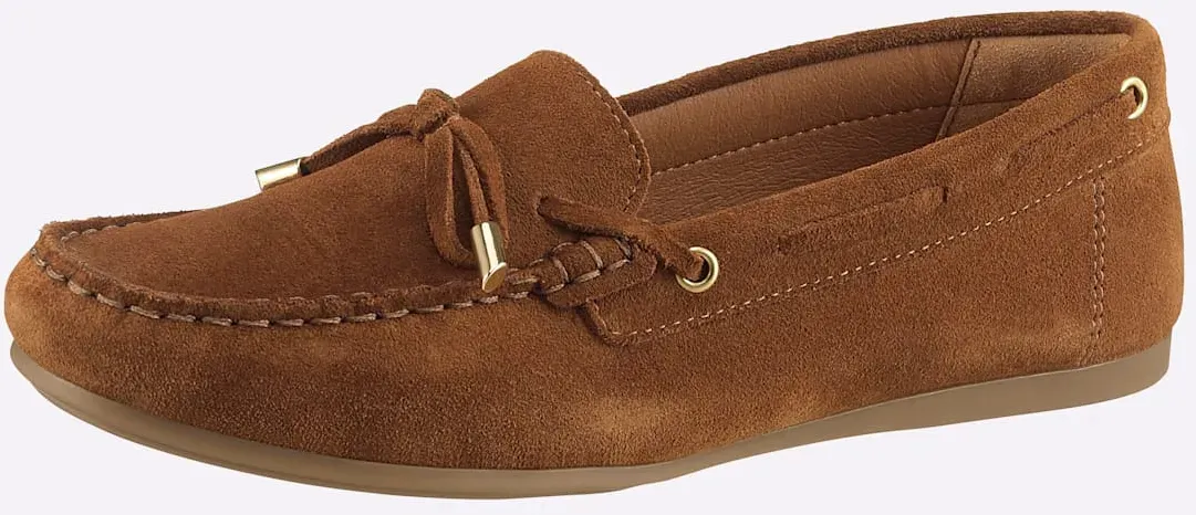 Slipper HEINE, Damen, Gr. 39, cognac, Leder, Rindsleder, Veloursleder, Schuhe Slipper