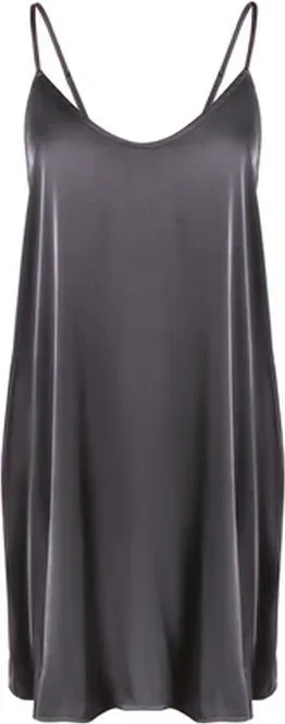 IZURIA Dunkelgraues Trägerkleid mit Rundhalsausschnitt aus seidenähnlichem Material