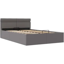 vidaXL Stauraumbett Hydraulisch Led Grau Kunstleder 120×200 cm