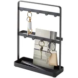 Yamazaki SMART Schlüsselständer - mit 9 Schlüsselhaken, stehend, mit Ablage - 7,5 x 20 x 27 cm, japanisches Design, schwarz