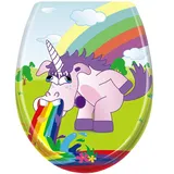 Aufun Toilettendeckel Absenkautomatik WC Sitz Klobrille mit Softclose Toilettensitz aus Hartplastik Klodeckel aus Duroplast Universal Größe - Regenbogenpferd