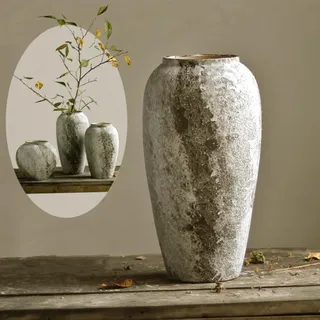 Denique Rustikale Keramik-Blumenvase, Vintage, hohe Bodenvase, Bauernhaus-Dekoration, große Vasen für Wohnzimmer, Eingang, Tischdekoration, Terrakotta-Vasen, Töpferei, Tonvase (C-35 cm)