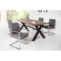 Riess-Ambiente Armlehnenstuhl BIG ASTON - vintage grau Edelstahl gebürstet