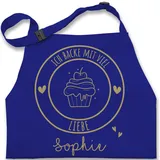 Kinderschürze Schürze Kinder Jungen Mädchen - Backschürze - Ich backe mit viel Liebe - 7-14 Jahre - Royalblau - geschenke alles für backen personalisierte backzubehör mädchen+schürze bäcker - 7-13 Jahre