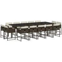 VidaXL 15-tlg. Garten-Essgruppe mit Kissen Braun Poly Rattan
