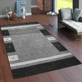 Paco Home Teppich Wohnzimmer Kurzflor Ethno Design Geometrisch Handgearbeitet Gabbeh 160x230 Cm, Grau