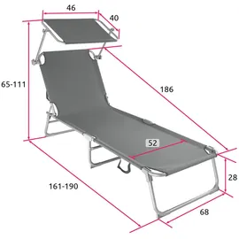 Tectake tectake® Gartenliege, klappbar, 4-fach verstellbare Rückenlehne, 190 x 68 x 28 cm