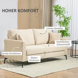 Homcom 2 Sitzer Sofa, Couch mit Leinenoptik, Metallbeine, Polstersofa, Gepolsterter Doppelsofa für Wohnzimmer, Schlafzimmer, 179 x 80 x 89 cm, Beige