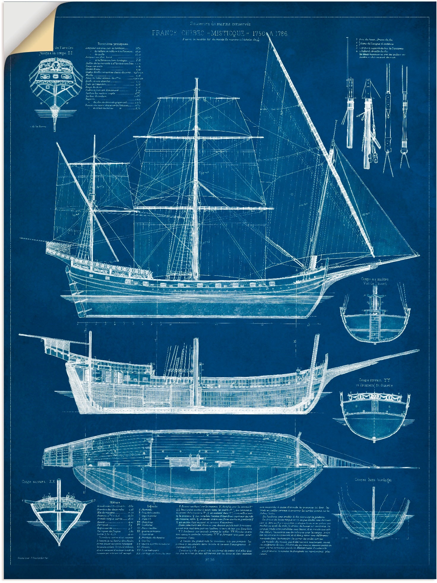 Wandbild »Entwurf für ein Antikes Schiff I«, Boote & Schiffe, (1 St.), 13023029-0 blau B/H: 45 cm x 60 cm