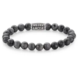 Rebel & Rose RR-80097-V-L Armband aus schwarzen Larvikit-Edelsteinen mit schwarzem Stahlverschluss Größe 19 cm