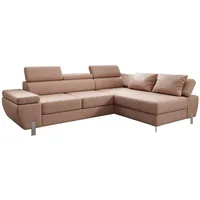 Luxusbetten24 Schlafsofa Designer L Sofa Calista mit Schlaffunktion und Stauraum, mit verstellbaren Kopfstützen und beweglichen Armlehnen rosa