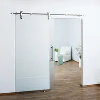 BIJON Glasschiebetür aus 8mm ESG Glas, Glastür Schiebetür mit Edelstahl Schiebetürsystem und 15mm Wandabstand, Teilsatiniert - SL6A DIN Rechts - 775x2050 mm