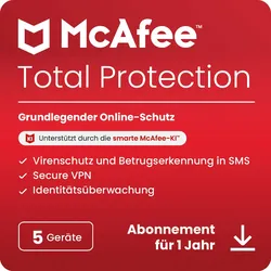 McAfee Total Security | Sicherheit für 5 Geräte | 1 Jahr | Windows, Mac, Android & iOS