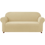 subrtex kariert Sofabezug Sofahusse Sesselbezug Stretchhusse Sofaüberwurf Couchhusse Spannbezug(3 Sitzer,Khaki)