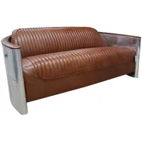JVmoebel 3-Sitzer Vintage Leder Sofa mit Aluminiumgestell und Wellenunterfederung, Made in Europa braun