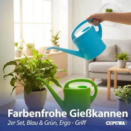 Cepewa Gießkanne 2er Set 1 l blau/grün 19 x 27 x 9 cm