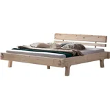 SalesFever Holzbett, aus Massivholz Fichte, Balkenbett in uriger Optik, im Landhaus Stil, beige