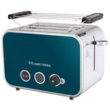 RUSSELL HOBBS Toaster Distinctions 26431-56 Edelstahl Ocean Blue, 2 Schlitze, für 2 Scheiben, 1600 W, extra breite Toastschlitze, Retro Design blau