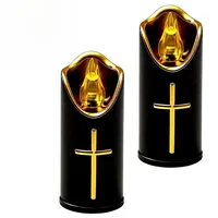 SGZIOO 2 Stück LED Grablichter für Draußen, LED Grabkerze Batteriebetrieben, Flammenlose Friedhofskerzen mit Realistischem Flackereffekt für Friedhofsdekoration, Heiliges Kreuz, Schwarz