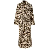 OTTO home Unisex-Bademantel Leo, ideal für Sauna, Spa & im Urlaub, modern, extra lang, Langform, Microfaser, Schalkragen, Gürtel, Animal Print, weich und kuschelig, Plüsch, für Damen und Herren, S-XL beige S | 140 cm