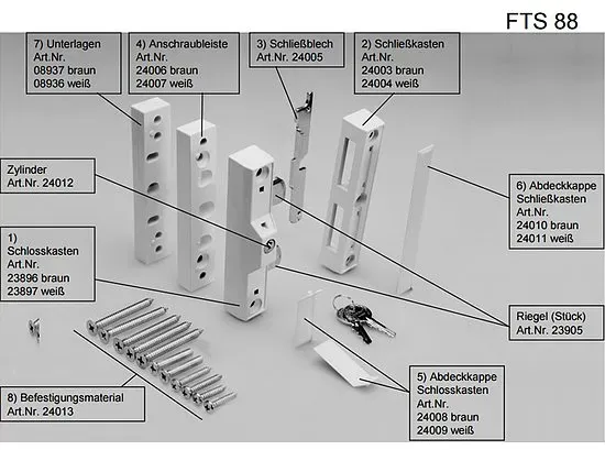 Ersatzteile für Fenstersicherung Abus FTS88 (Ersatzteil: Nr. 1 Schlosskasten weiß)