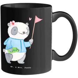Mr. & Mrs. Panda Tasse Reiseleiterin mit Herz – Schwarz – Geschenk, Kaffeetasse, Keramiktass, Keramik schwarz