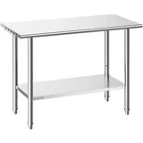Vevor Edelstahltisch Gastro 1220 x 610 x 864 mm, Verstellbarer Edelstahltisch Küchentisch, Arbeitstisch Gewerblich mit Grundboden für Restaurant Schwerlast Obere Ablage (245 kg) Untere Ablage (204 kg)