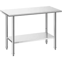 Vevor Edelstahltisch Gastro 1220 x 610 x 864 mm, Verstellbarer Edelstahltisch Küchentisch, Arbeitstisch Gewerblich mit Grundboden für Restaurant Schwerlast Obere Ablage (245 kg) Untere Ablage (204 kg)
