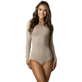 Alkato Body Damen Langarm aus Baumwolle – Bequemer Damen Langarm Body mit Rundhalsausschnitt und Druckknopfverschluss, Farbe: Beige, Größe: M (Short 158-164 cm) - M (Short 158-164 cm)