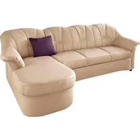 DOMO collection Domo Polstermöbel Ecksofa Flores L-Form 233x86x82 cm NaturLEDER Recamiere links mit Bettfunktion beige (sand)