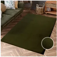 Carpet City Hochflor Teppich Wohnzimmer - Einfarbig Basil, Oliv-Grün