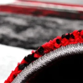 Paco Home Designer Teppich Modern mit Konturenschnitt Karo Muster Grau Schwarz rot Grösse:160x230 cm