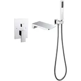 XJTNLB Badewannenarmatur Wasserfall mit Brause Mischbatterie Badewanne Unterputz Wannenarmatur Wasserfall mit Handbrause Armatur Badewanne Dusche,Chrom