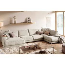 KAWOLA Wohnlandschaft U-Form Madeline Cord Longchair links cremeweiß