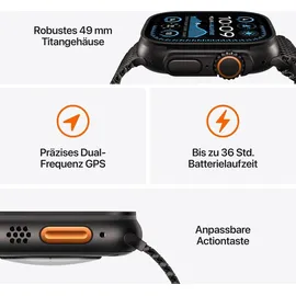 Apple Watch Ultra 2 GPS + Cellular 49 mm Titangehäuse schwarz, Alpine Loop Armband dunkelgrün L