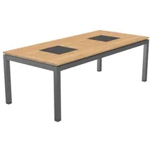 OUTLIV. Davos, Tisch 220x100cm Aluminium/Teak mit Keramikeinleger Dunkelgrau|Braun