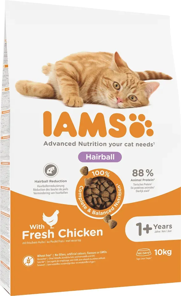 IAMS Cat Adult All Breeds Hairball Control Chicken 10 kg